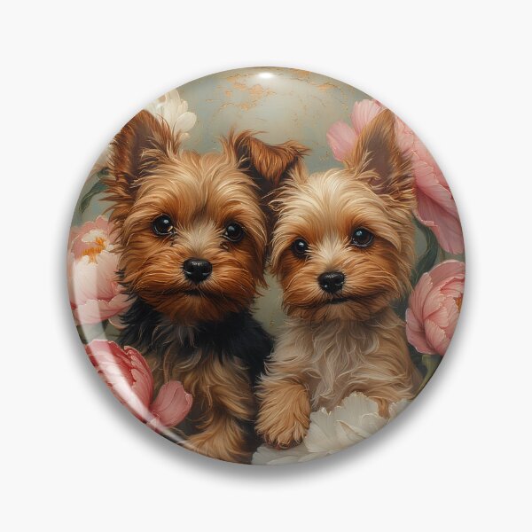Item preview, Yorkshire Terrier puppies among peony flowers. designed and sold by Natalia-Vlad.