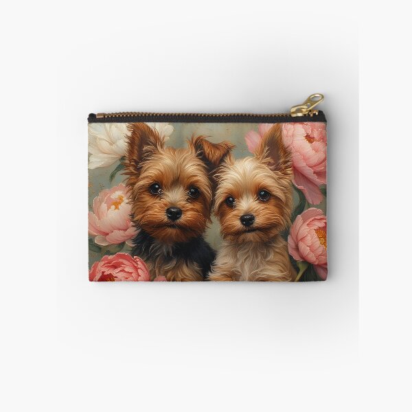 Item preview, Yorkshire Terrier puppies among peony flowers. designed and sold by Natalia-Vlad.