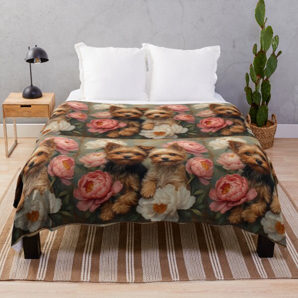 Item preview, Yorkshire Terrier puppies among peony flowers. designed and sold by Natalia-Vlad.