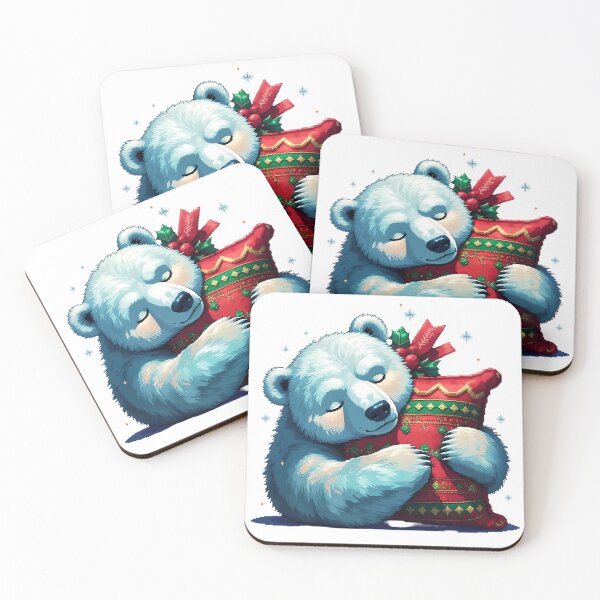 Item preview, Cute Pixel Polar Bear Hugging Christmas Pillow in Cozy Winter Mood Sticker designed and sold by BankMano.