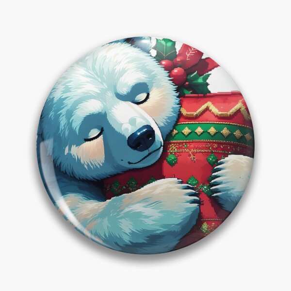 Item preview, Cute Pixel Polar Bear Hugging Christmas Pillow in Cozy Winter Mood Sticker designed and sold by BankMano.