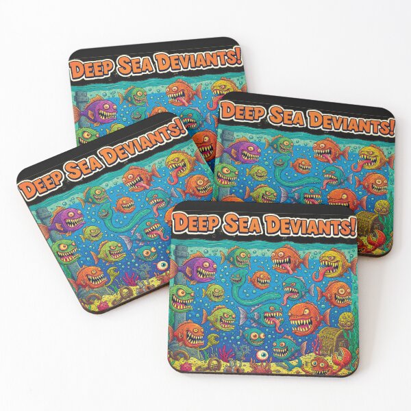Item preview, "Deep Sea Deviants" – Vibrant Lowbrow Monster Fish & Grotesque Ocean Art Print designed and sold by Deadpan Decor.