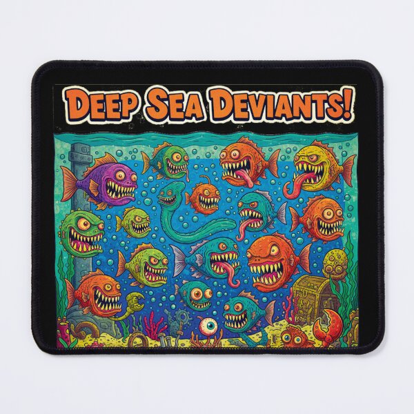 Item preview, "Deep Sea Deviants" – Vibrant Lowbrow Monster Fish & Grotesque Ocean Art Print designed and sold by Deadpan Decor.