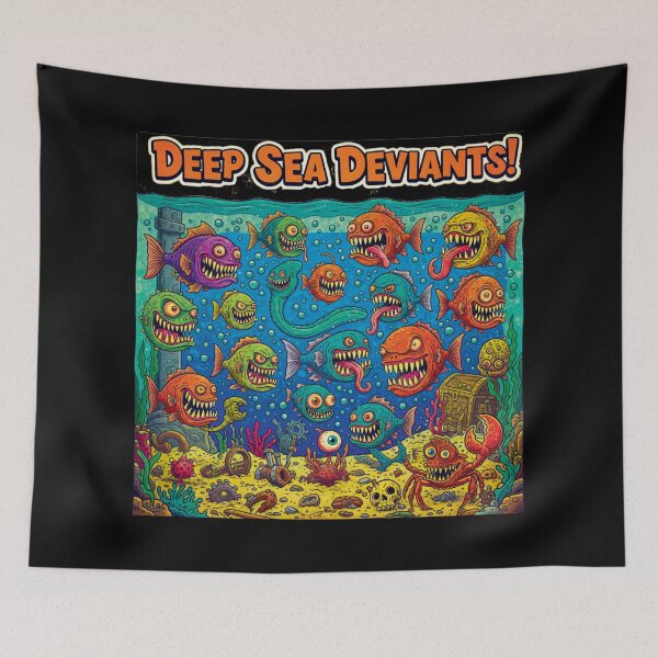 Item preview, "Deep Sea Deviants" – Vibrant Lowbrow Monster Fish & Grotesque Ocean Art Print designed and sold by Deadpan Decor.