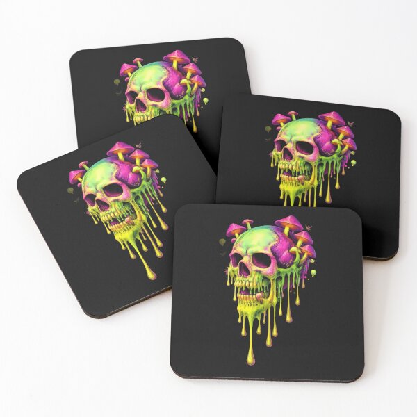 Item preview, Electric Pink Fungi Melting Skull - Neon Psychedelic Slime Art designed and sold by Gothic Fantasy.