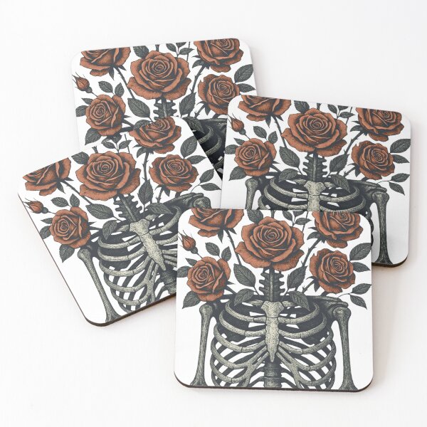 Item preview, Gothic Skeleton Ribcage with Red Roses – Vintage Floral Anatomy Art Print designed and sold by Deadpan Decor.