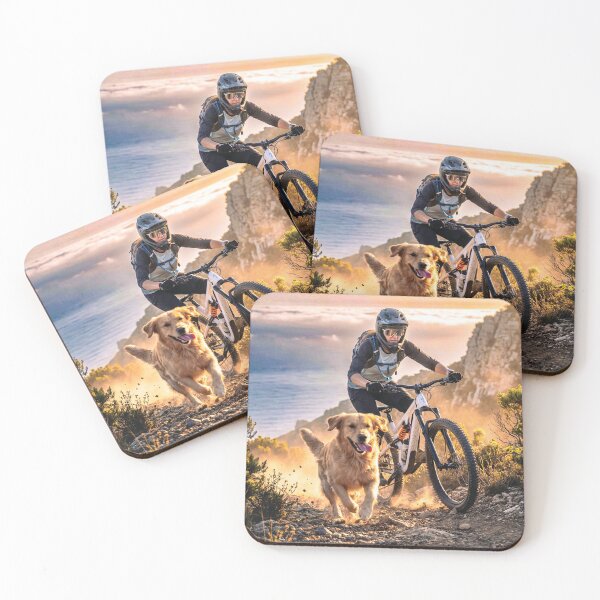Item preview, Trail Dog Loyalty – Female Downhill Mountain Biker and Golden Retriever. designed and sold by Hinson MTB Visuals.