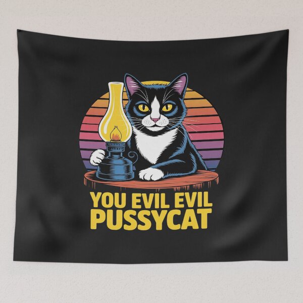 Item preview, Evil Pussycat retro sunset Cat knocks over a kerosene lamp designed and sold by GaryBellcvbnb.