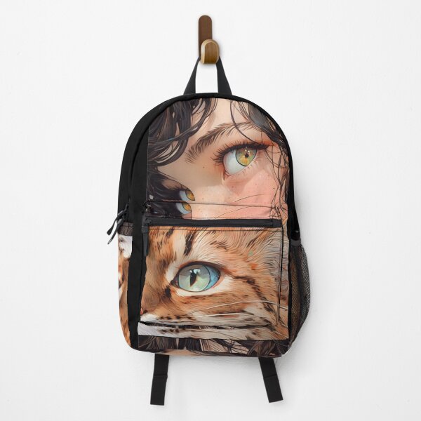 Item preview, Golden Eyes Bond: Girl and Tabby Cat Aesthetic Art designed and sold by bartink.co.