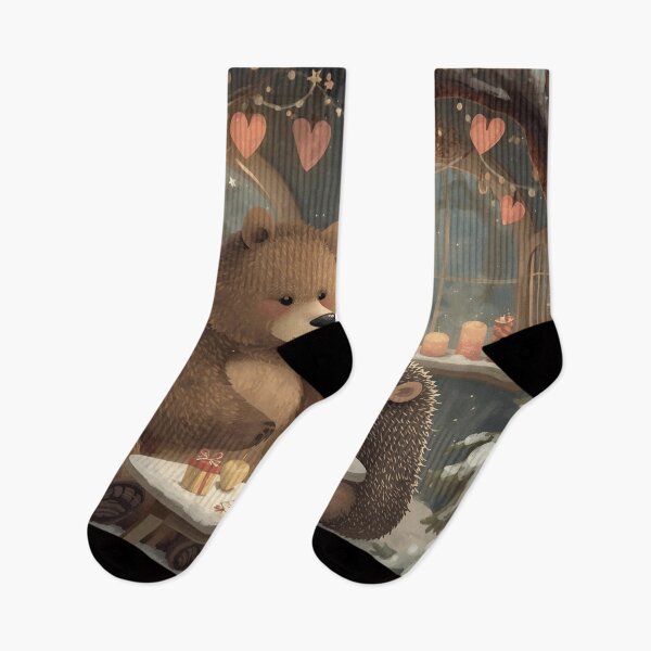 Item preview, Valentine’s Bear & Hedgehog Couple • Whimsical Cottage Heart Prep Art designed and sold by WildlifeWhimsy.