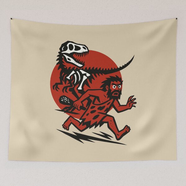 Item preview, Caveman Running From T-Rex Skeleton designed and sold by Ghost on Toast.