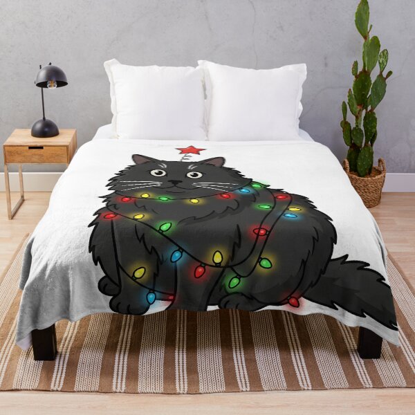 Item preview, Cute Fluffy Black Cat Tangled in Christmas Lights designed and sold by Strip to Stick.