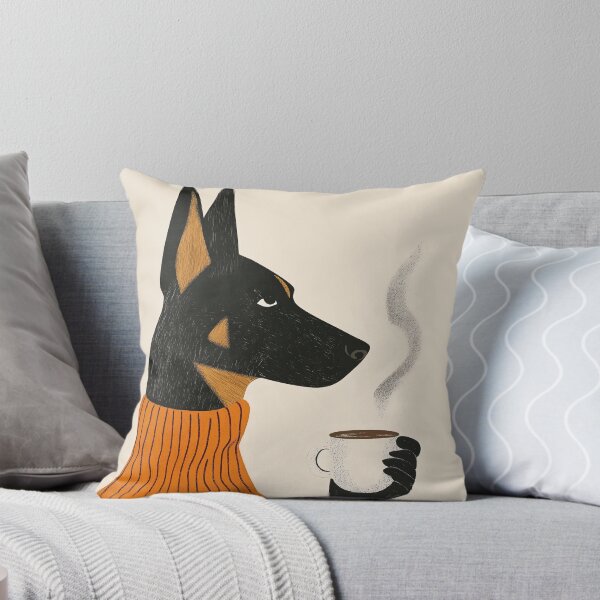 Item preview, Chic Doberman with Coffee | Modern & Quirky Kitchen Wall Art designed and sold by SurfolioPrints.