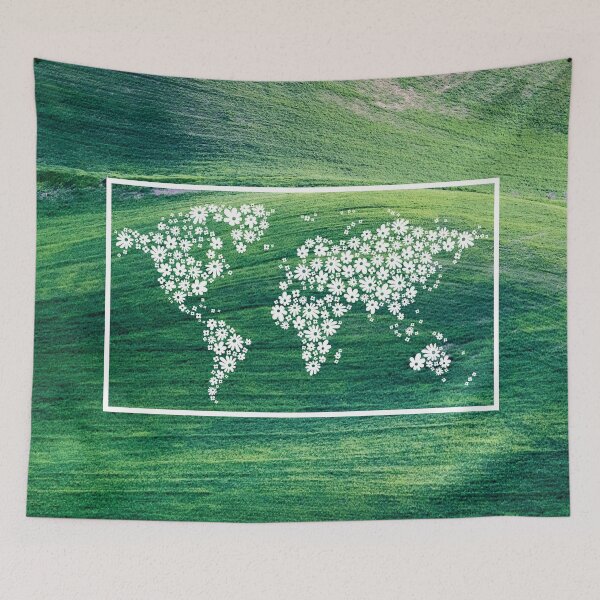 Item preview, Grassy Hills with illustration of the world map made with flowers designed and sold by CHASAcreative.