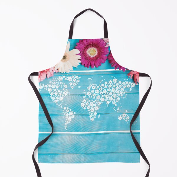 Item preview, Flowers on blue wood background with illustration of world map in flowers designed and sold by CHASAcreative.