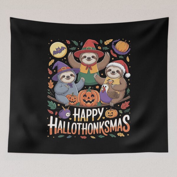 Item preview, Sloth Halloween Christmas Happy Hallothanksmas Thanksgiving  designed and sold by RuthGAArt.