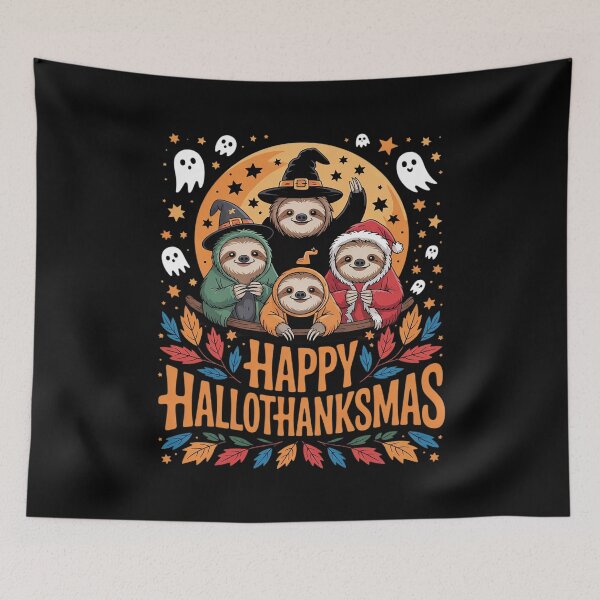 Item preview, Sloth Happy Hallothanksmas Halloween Thanksgiving Christmas  designed and sold by RuthGAArt.