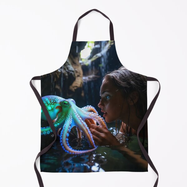 Item preview, Enchanted Depths: Young Woman and Bioluminescent Octopus in Underwater Cavern designed and sold by AdamSpade.