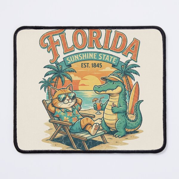 Item preview, Florida Sunshine State - Funny Cat and Alligator Summer Beach Art designed and sold by AdyKurniawan.