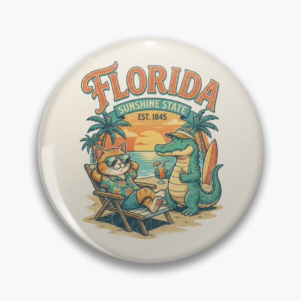 Item preview, Florida Sunshine State - Funny Cat and Alligator Summer Beach Art designed and sold by AdyKurniawan.