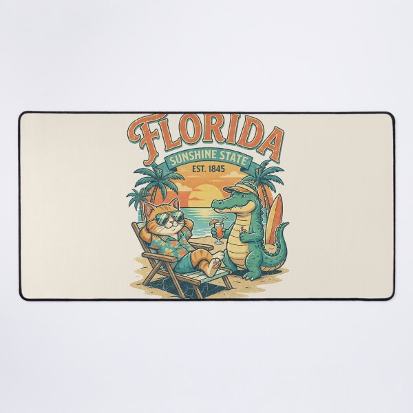 Item preview, Florida Sunshine State - Funny Cat and Alligator Summer Beach Art designed and sold by AdyKurniawan.