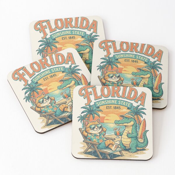 Item preview, Florida Sunshine State - Funny Cat and Alligator Summer Beach Art designed and sold by AdyKurniawan.