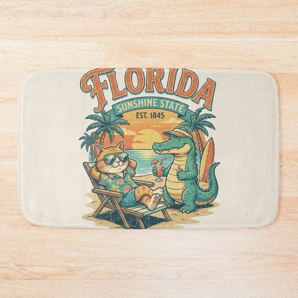 Item preview, Florida Sunshine State - Funny Cat and Alligator Summer Beach Art designed and sold by AdyKurniawan.