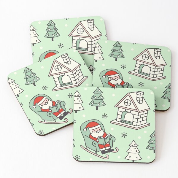 Item preview, Cozy Christmas Storybook Pattern – Santa Reading by Fireplace with Snowy Cabin & Trees for Mugs, Tote Bags & Wall Art designed and sold by CHRONIN.