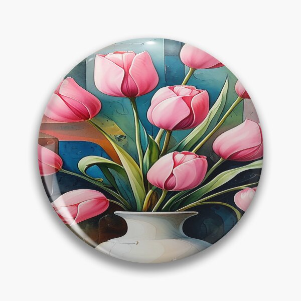Item preview, Watercolor painting of pink tulips in a vase 1 designed and sold by DinsignStudio.