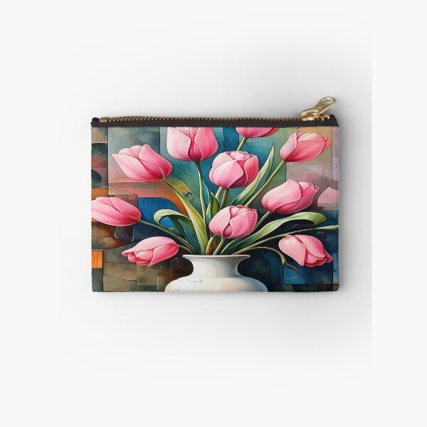 Item preview, Watercolor painting of pink tulips in a vase 1 designed and sold by DinsignStudio.