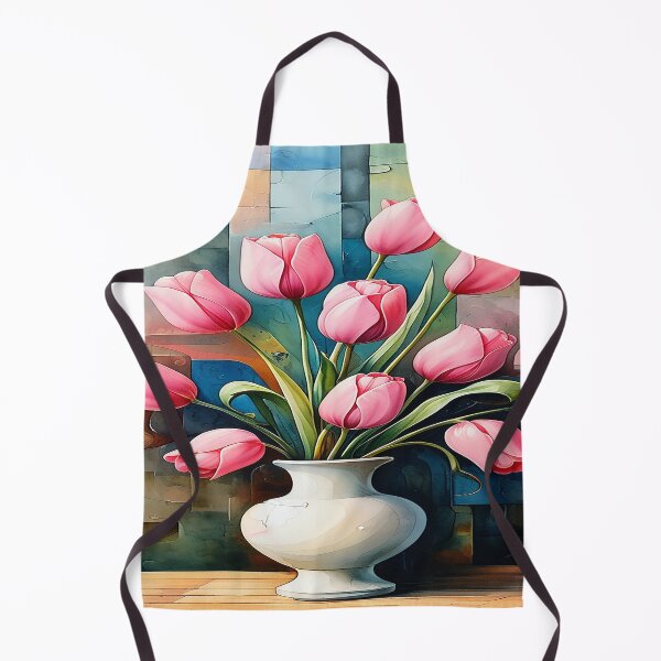 Item preview, Watercolor painting of pink tulips in a vase 1 designed and sold by DinsignStudio.