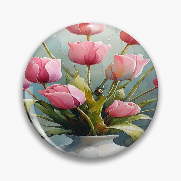 Item preview, Watercolor painting of pink tulips in a vase 2 designed and sold by DinsignStudio.