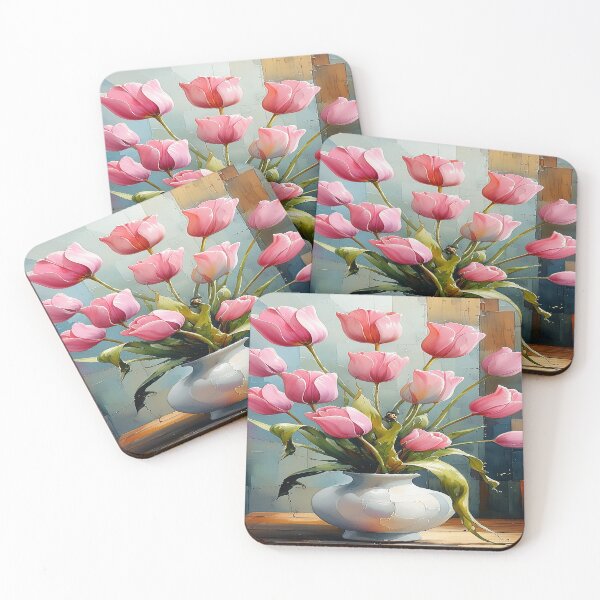 Item preview, Watercolor painting of pink tulips in a vase 2 designed and sold by DinsignStudio.