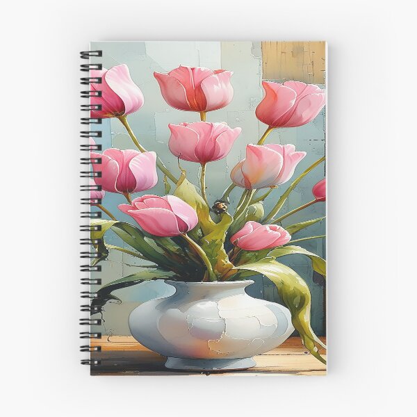 Item preview, Watercolor painting of pink tulips in a vase 2 designed and sold by DinsignStudio.