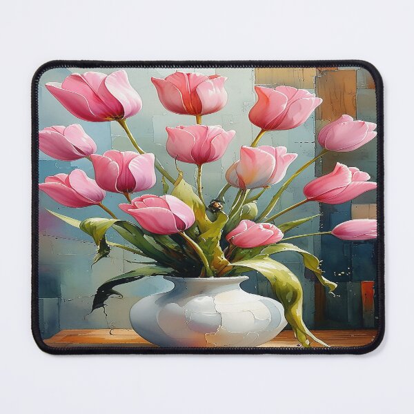 Item preview, Watercolor painting of pink tulips in a vase 2 designed and sold by DinsignStudio.