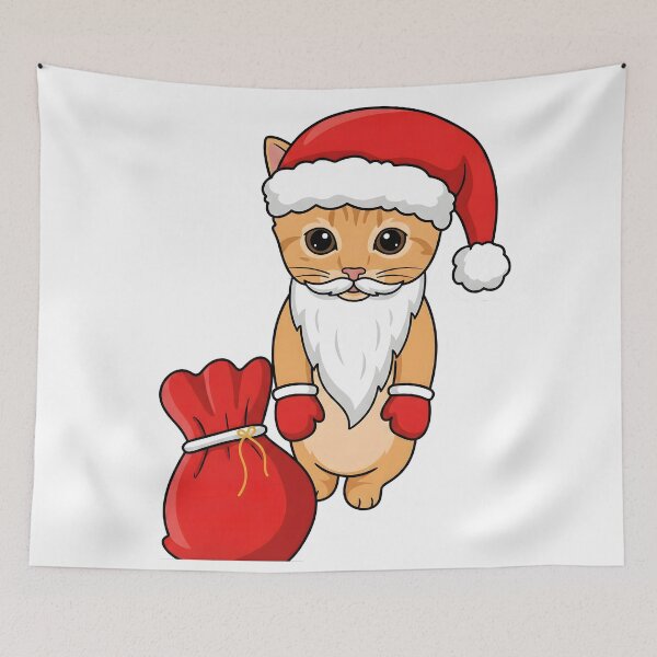 Item preview, Cute Orange Cat Santa Claus with Beard and Gift Sack designed and sold by Strip to Stick.