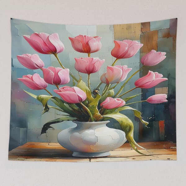 Item preview, Watercolor painting of pink tulips in a vase 2 designed and sold by DinsignStudio.