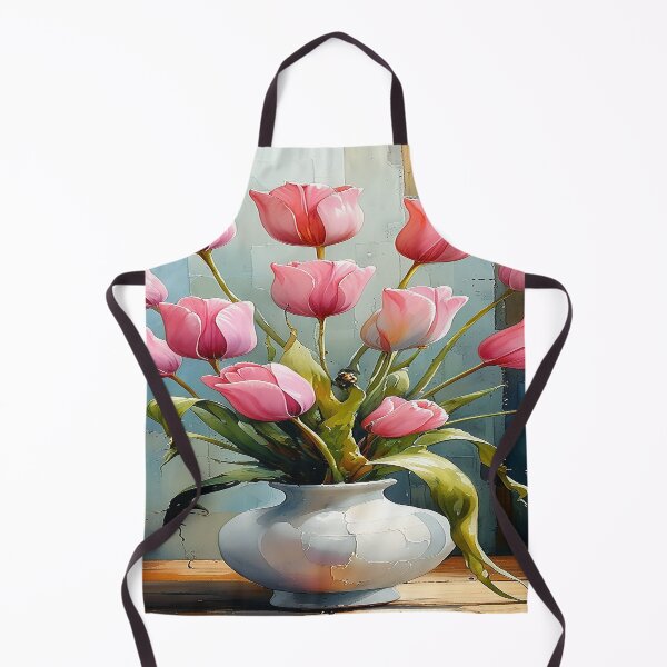 Item preview, Watercolor painting of pink tulips in a vase 2 designed and sold by DinsignStudio.