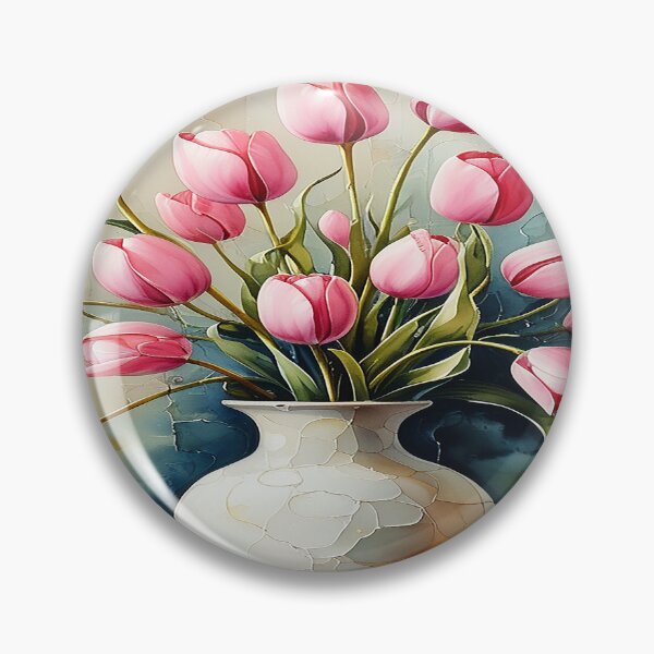 Item preview, Watercolor painting of pink tulips in a vase 3 designed and sold by DinsignStudio.