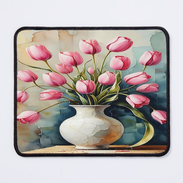 Item preview, Watercolor painting of pink tulips in a vase 3 designed and sold by DinsignStudio.