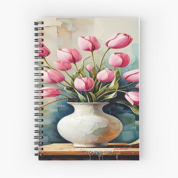 Item preview, Watercolor painting of pink tulips in a vase 3 designed and sold by DinsignStudio.