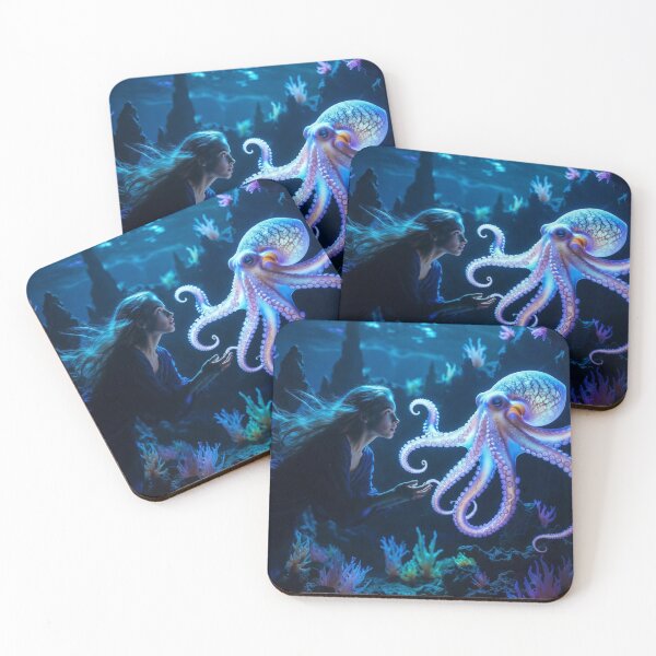 Item preview, Underwater Enchantment: Young Woman and Bioluminescent Octopus in Underwater Cavern designed and sold by AdamSpade.