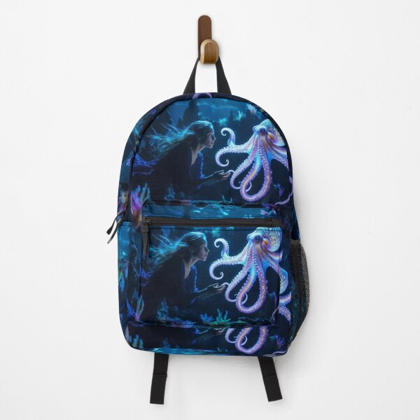 Item preview, Underwater Enchantment: Young Woman and Bioluminescent Octopus in Underwater Cavern designed and sold by AdamSpade.