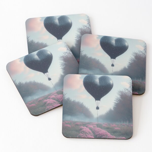 Item preview, Black heart-shaped balloon over a pink flower field designed and sold by Mianku | Für das Leben.