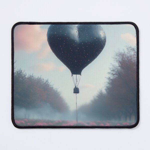 Item preview, Black heart-shaped balloon over a pink flower field designed and sold by Mianku | Für das Leben.