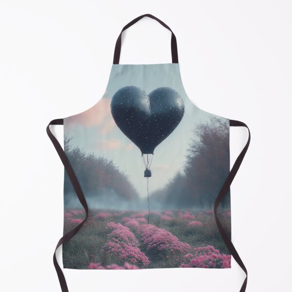 Item preview, Black heart-shaped balloon over a pink flower field designed and sold by Mianku | Für das Leben.