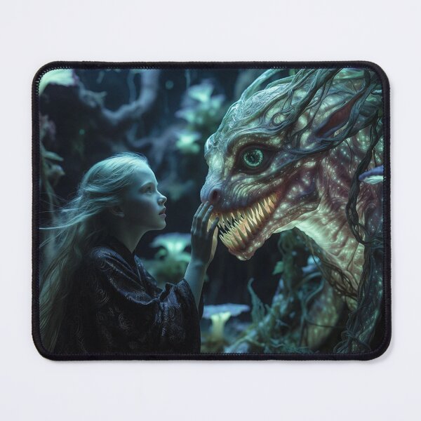 Item preview, Enchanted Encounter: Young Woman and Glowing Creature in Subterranean Cavern designed and sold by AdamSpade.