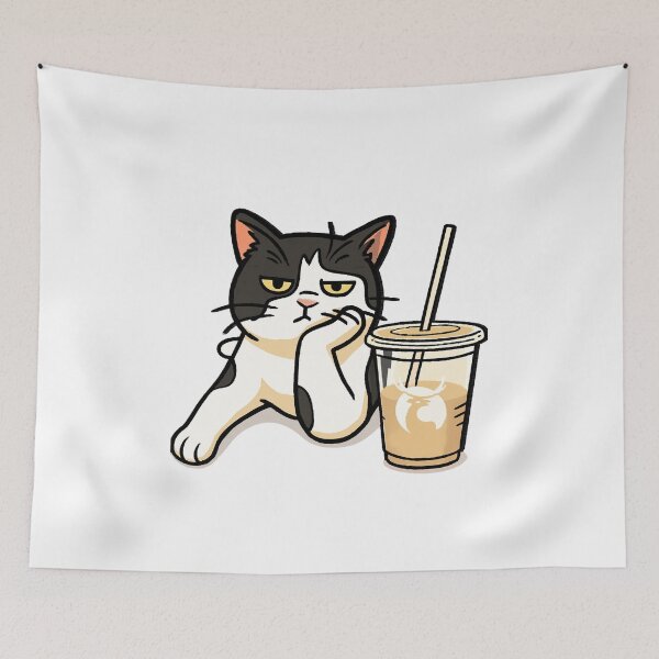 Item preview, cat and coffee designed and sold by Mystic & Celestial Art.