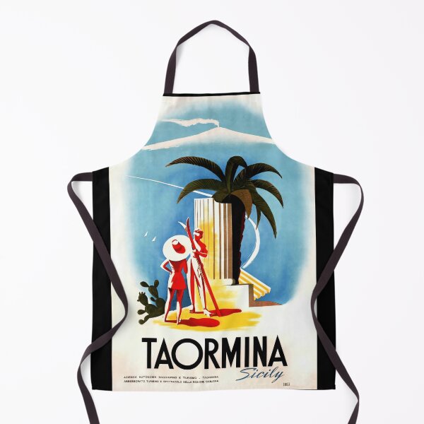 Item preview, Vintage Taormina Travel Poster | Mid-Century Art Deco Style | Sicily Print with Mount Etna & Palm Tree | Mediterranean Decor designed and sold by artofuniverse.