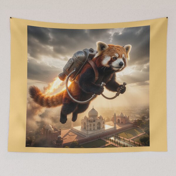 Item preview, Red Panda Flies Over Taj Mahal with Jetpack designed and sold by Tridentulus.